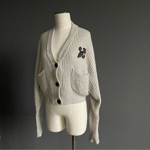 The Kooples Wool Cashmere Cream Cardigan with Crest Patch Oversized Luxury Knit